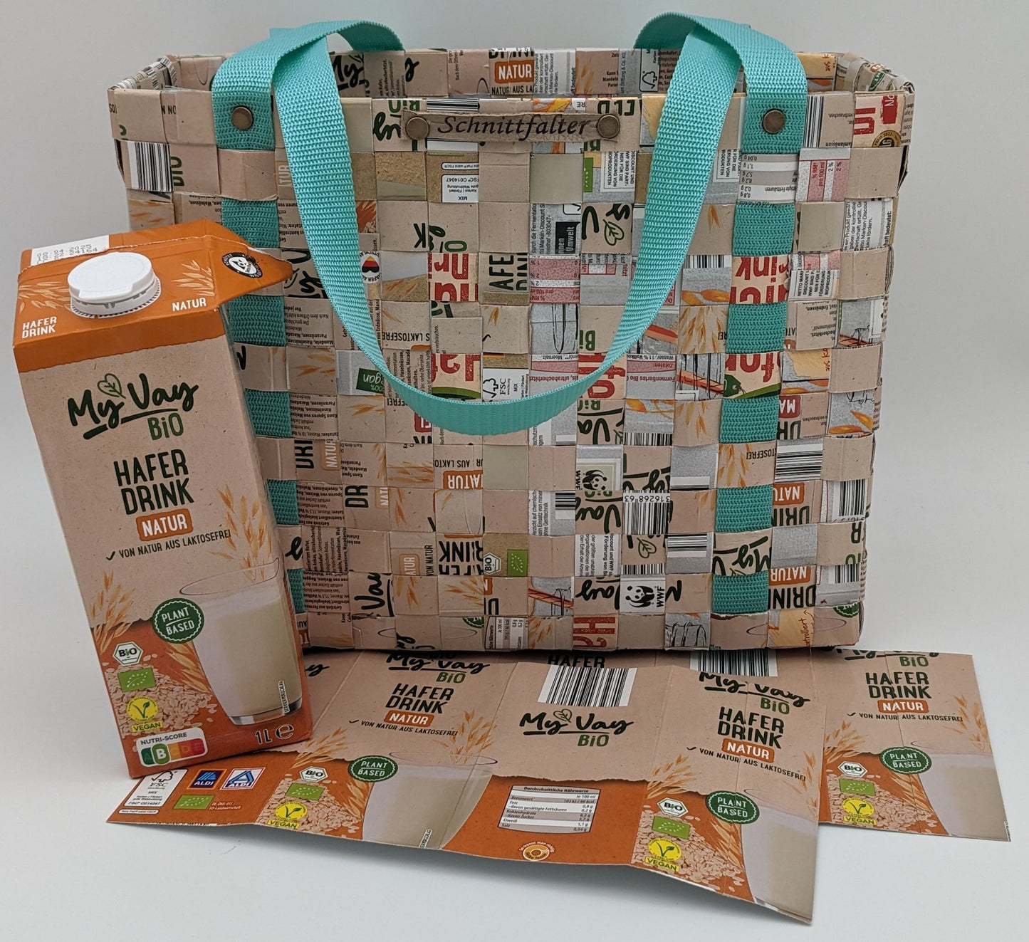 nachhaltige Einkaufstasche aus Hafermilch-Tetrapacks