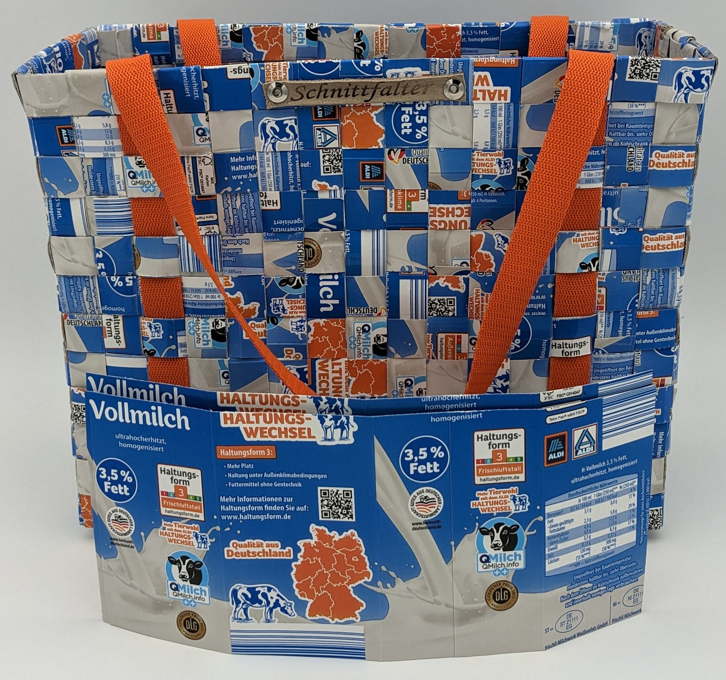 Upcycling mit Stil - Einkaufstasche aus Tetrapacks in Blau-Orange