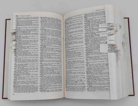 Aufgeschlagenes gefaltetes Buch mit Weltkarte, Detailansicht der gefalteten Seiten
