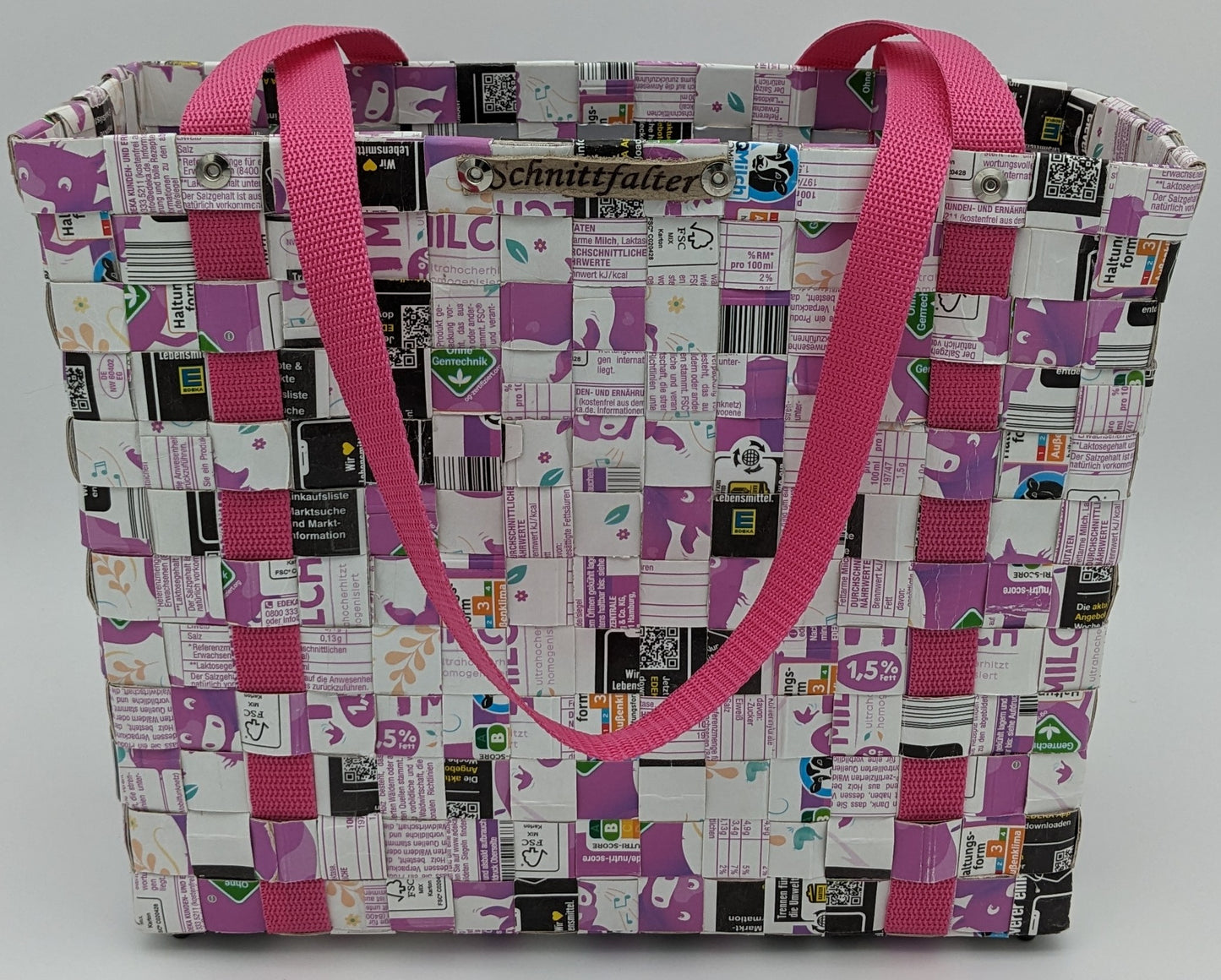 Upcycling-Einkaufstasche aus laktosefreien Milchtetrapacks – limitiert & farbenfroh